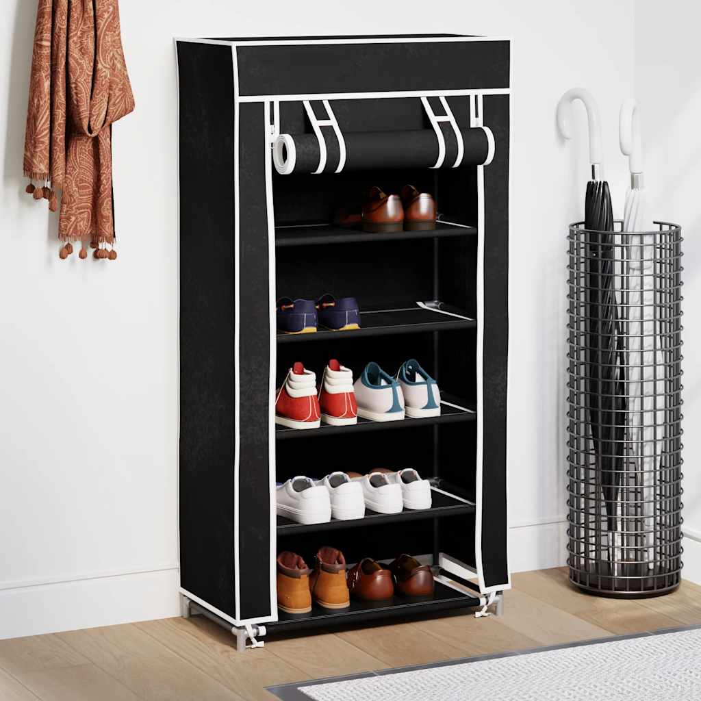 vidaXL Materiałowa szafa na buty z osłoną, 58x28x106 cm, czarna