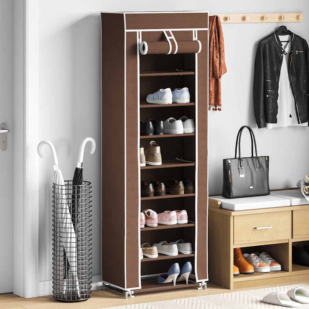 vidaXL Materiałowa szafka na buty z osłoną, 57 x 29 x 162 cm, brązowa