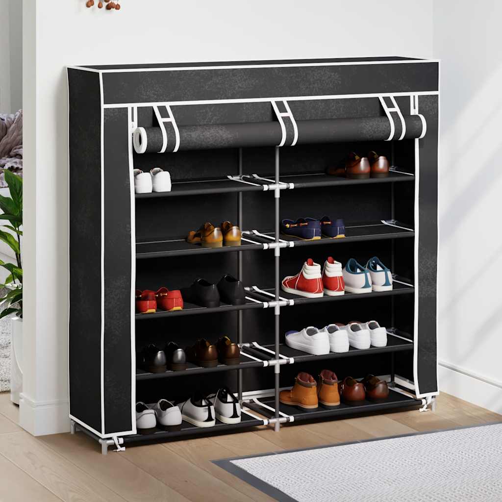 vidaXL Materiałowa szafa na buty z osłoną, 115 x 28 x 110 cm, czarna