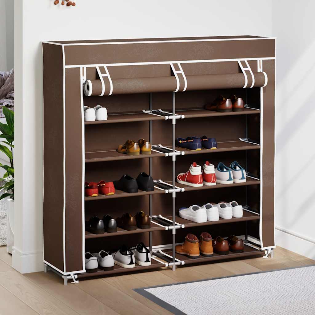 vidaXL Materiałowa szafka na buty z osłoną, 115 x 28 x 110 cm, brązowa