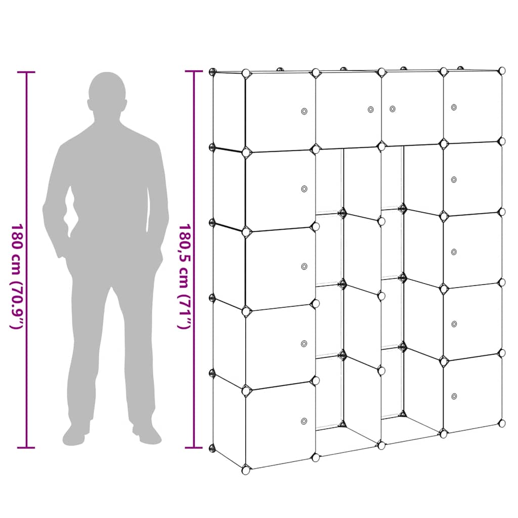 vidaXL Szafa modułowa z 14 przegrodami, biała, 37 x 146 x 180,5 cm