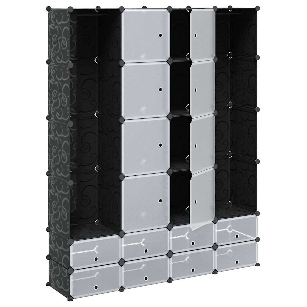 vidaXL Szafa modułowa, 18 przegród, czarno-biała, 37 x 146 x 180,5 cm