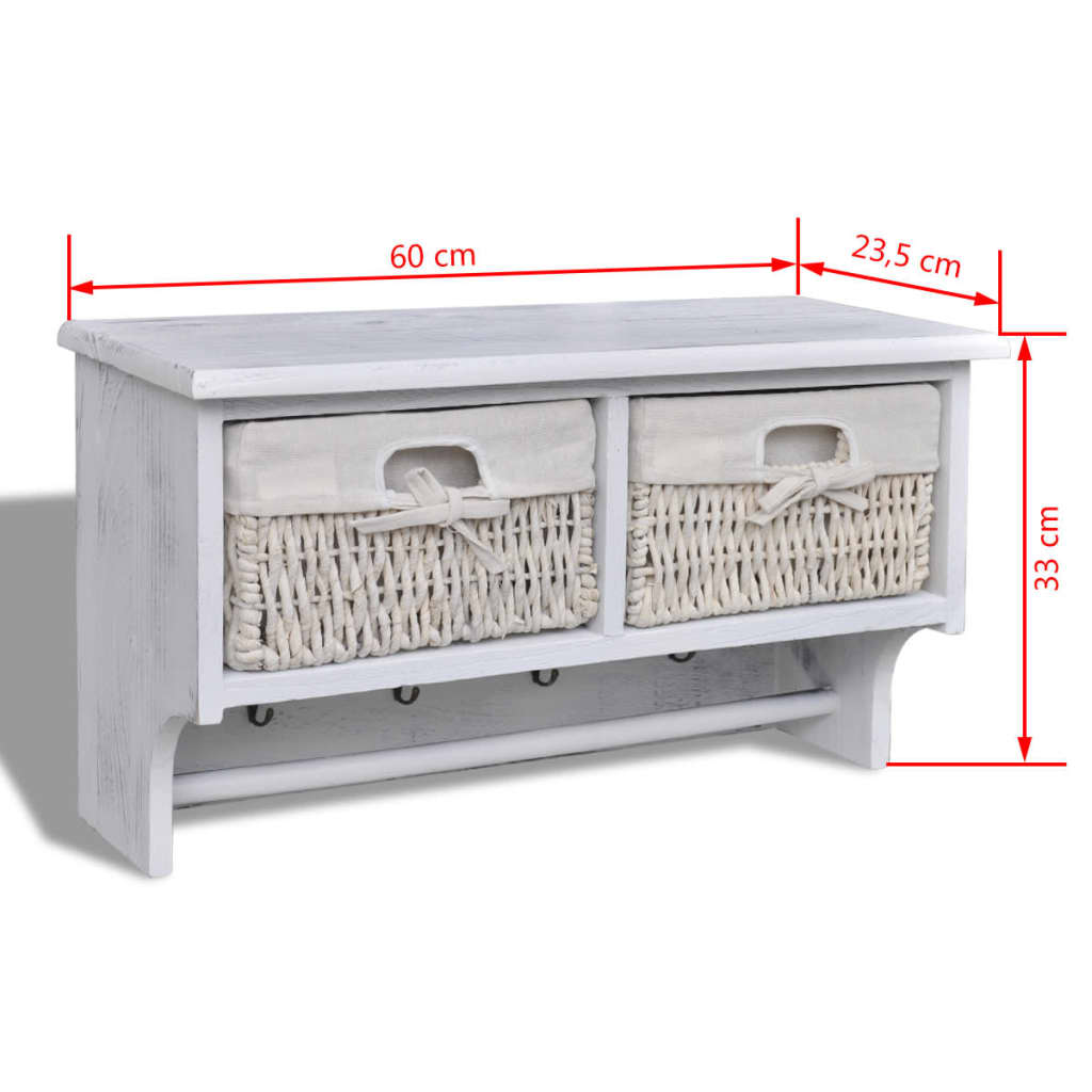 vidaXL Półka ścienna, biała, 60x23,5x33 cm, drewno paulownia