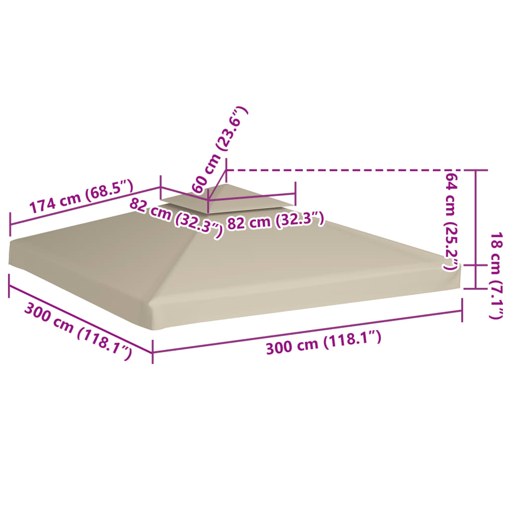 vidaXL Zadaszenie altany ogrodowej, 310 g/m², beżowe, 3x3 m