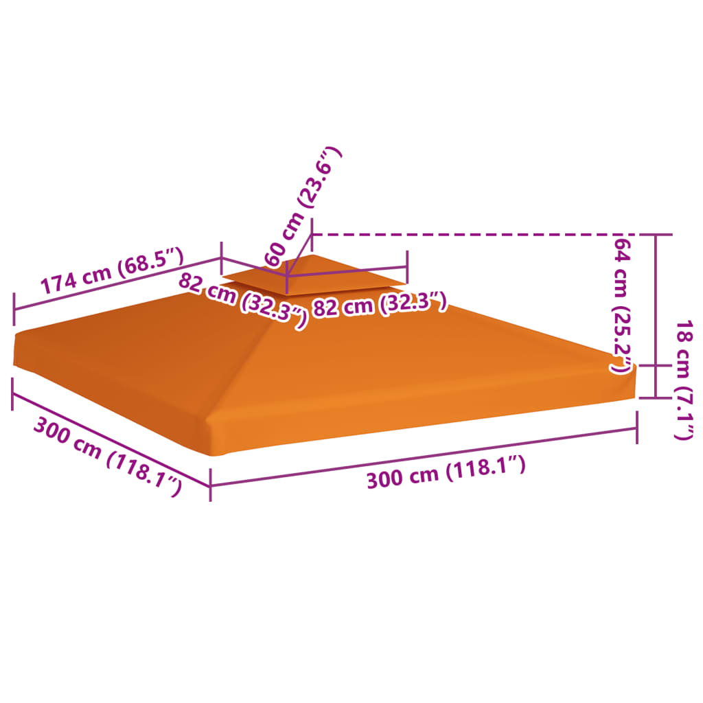 vidaXL Zadaszenie altany ogrodowej, 310 g/m², pomarańczowe, 3x3 m