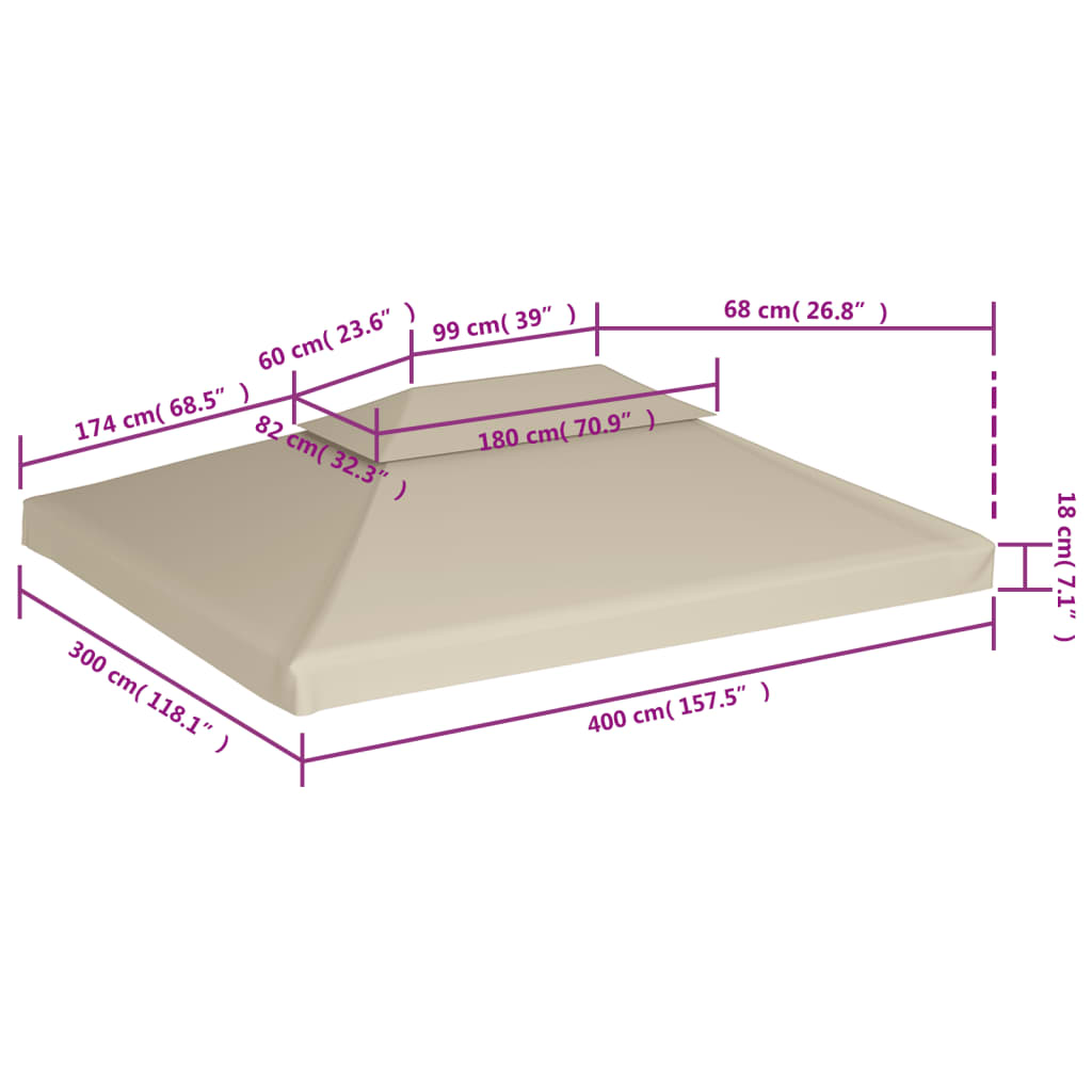 vidaXL Zadaszenie altany ogrodowej, 310 g/m², beżowe, 3x4 m