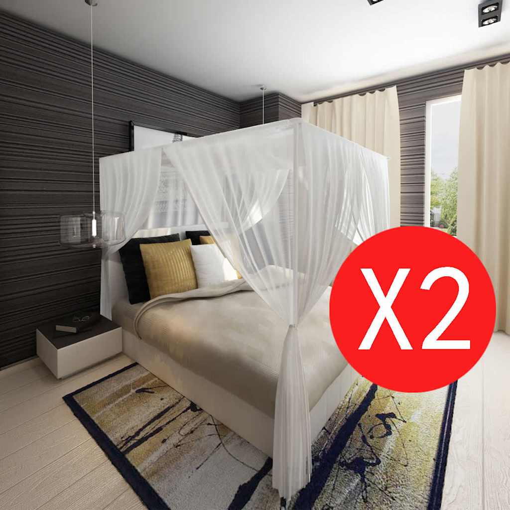 vidaXL Moskitiery nad łóżko, kwadratowe, 3 otwory, 2 sztuki