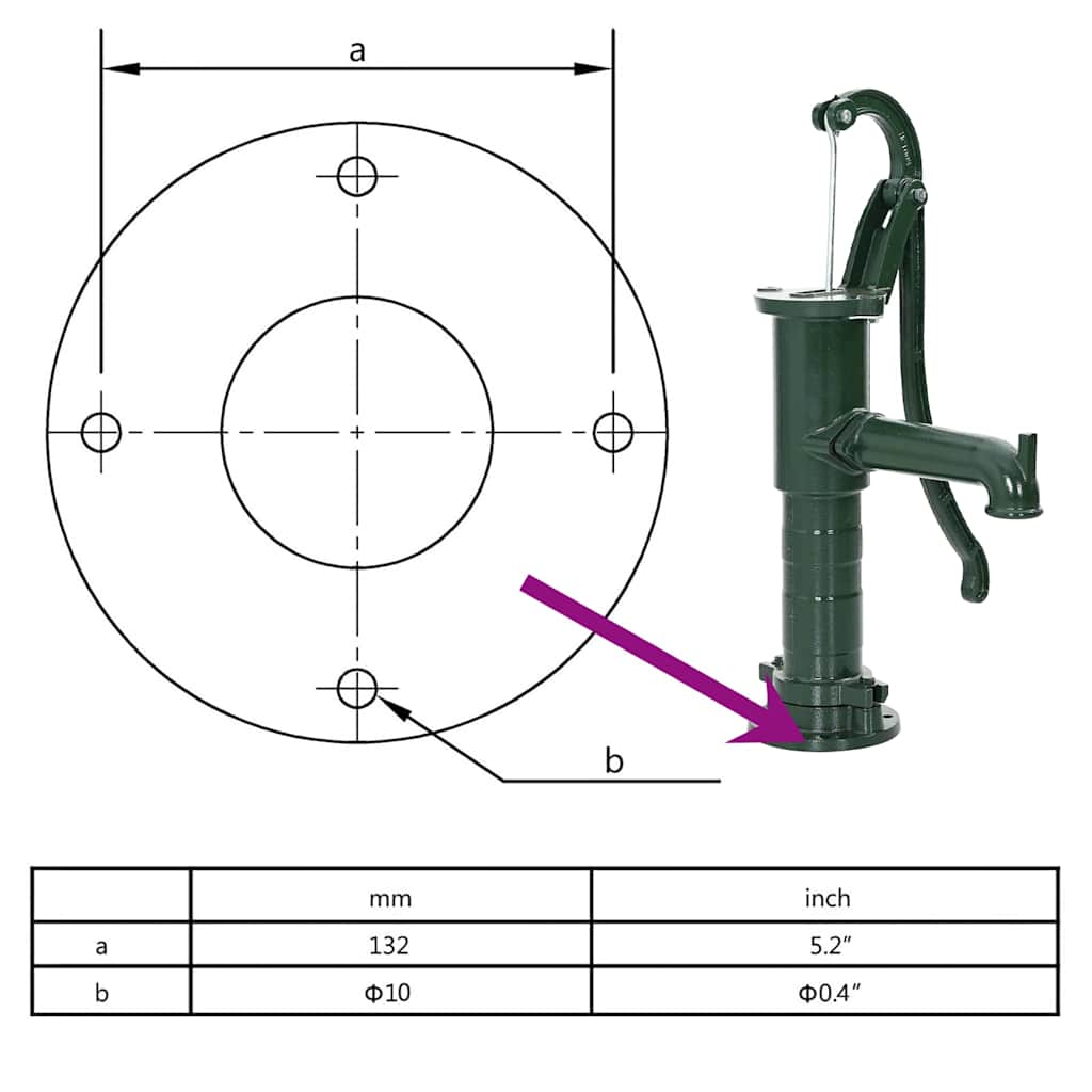 vidaXL Ręczna pompa ogrodowa, żeliwna