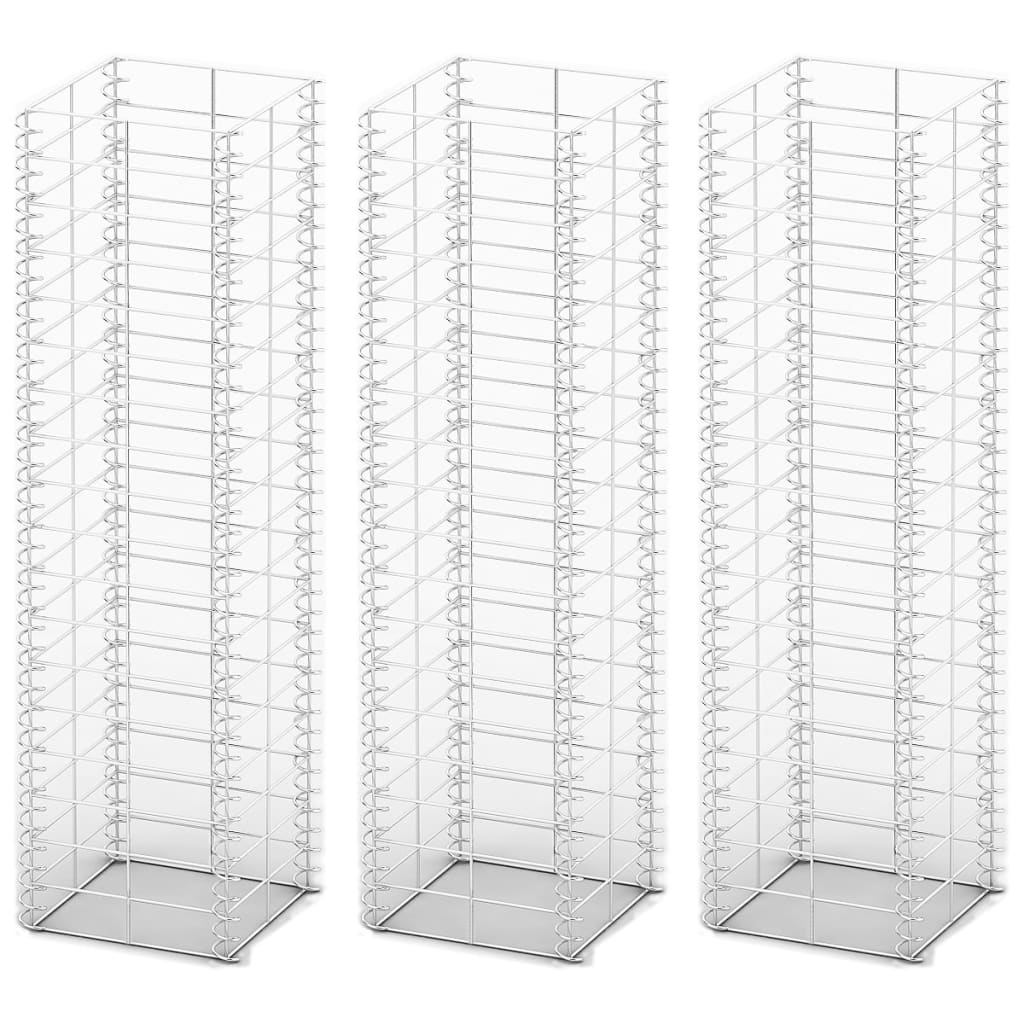 vidaXL Zestaw 3 koszy gabionowych, drut galwanizowany, 25x25x100 cm