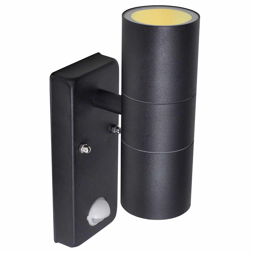 Cylindryczna lampa ścienna LED z sensorem, stal nierdzewna, czarna