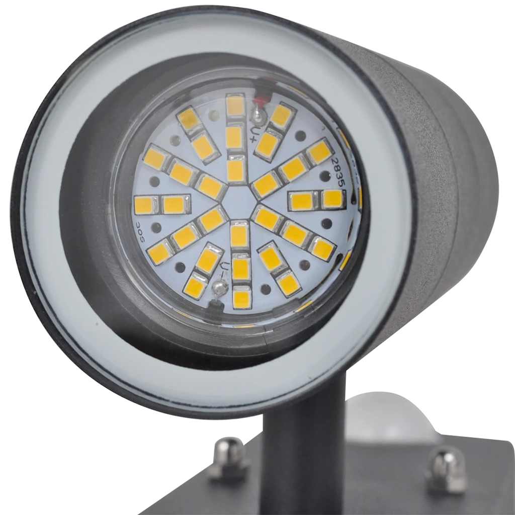 Cylindryczna lampa ścienna LED z sensorem, stal nierdzewna, czarna