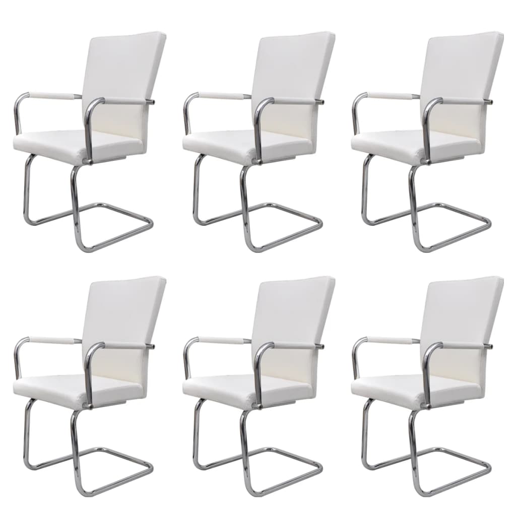 vidaXL Krzesła stołowe, wspornikowe, 6 szt., białe, sztuczna skóra