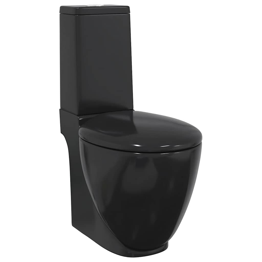 vidaXL Ceramiczna toaleta ze spłuczką, okrągła, odpływ pionowy, czarna