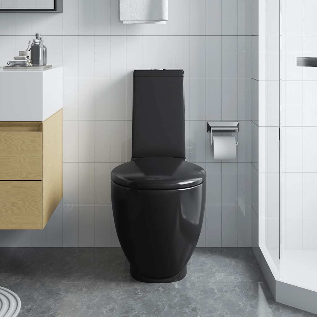 vidaXL Ceramiczna toaleta ze spłuczką, okrągła, odpływ pionowy, czarna