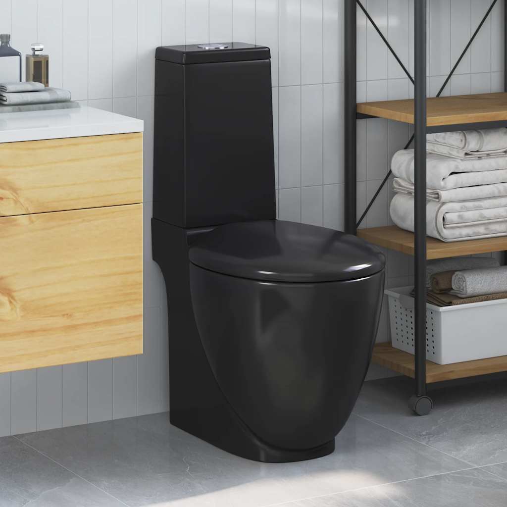 vidaXL Ceramiczna toaleta ze spłuczką, okrągła, odpływ pionowy, czarna