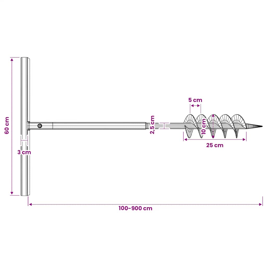 vidaXL Świder glebowy z uchwytem, 100 mm, przedłużany, 9 m, stal