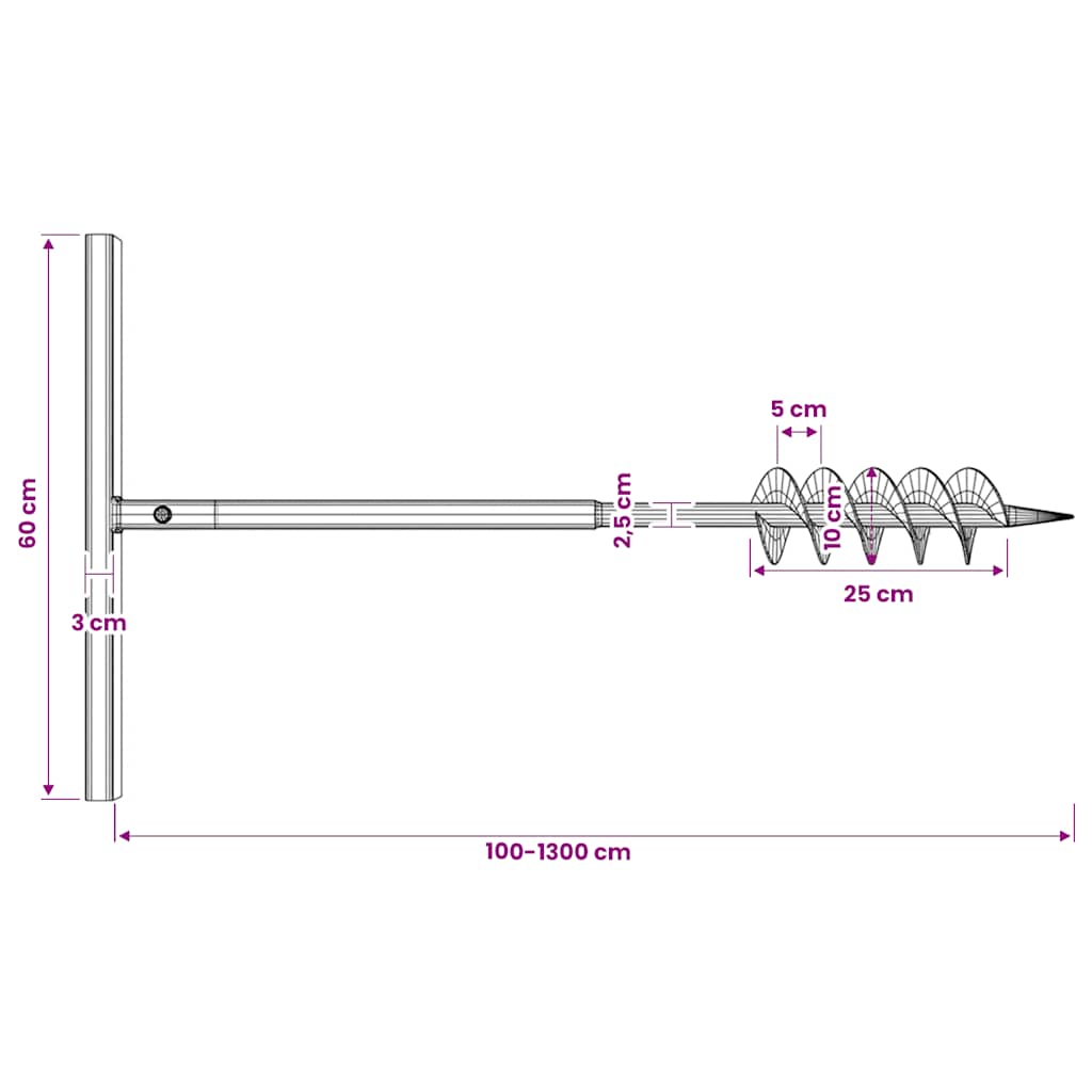 Świder glebowy z uchwytem, 100 mm, z rurą przedłużającą, 13 m, stal