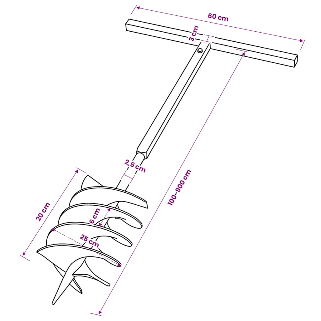 vidaXL Świder glebowy z uchwytem, 200 mm, przedłużany, 9 m, stal