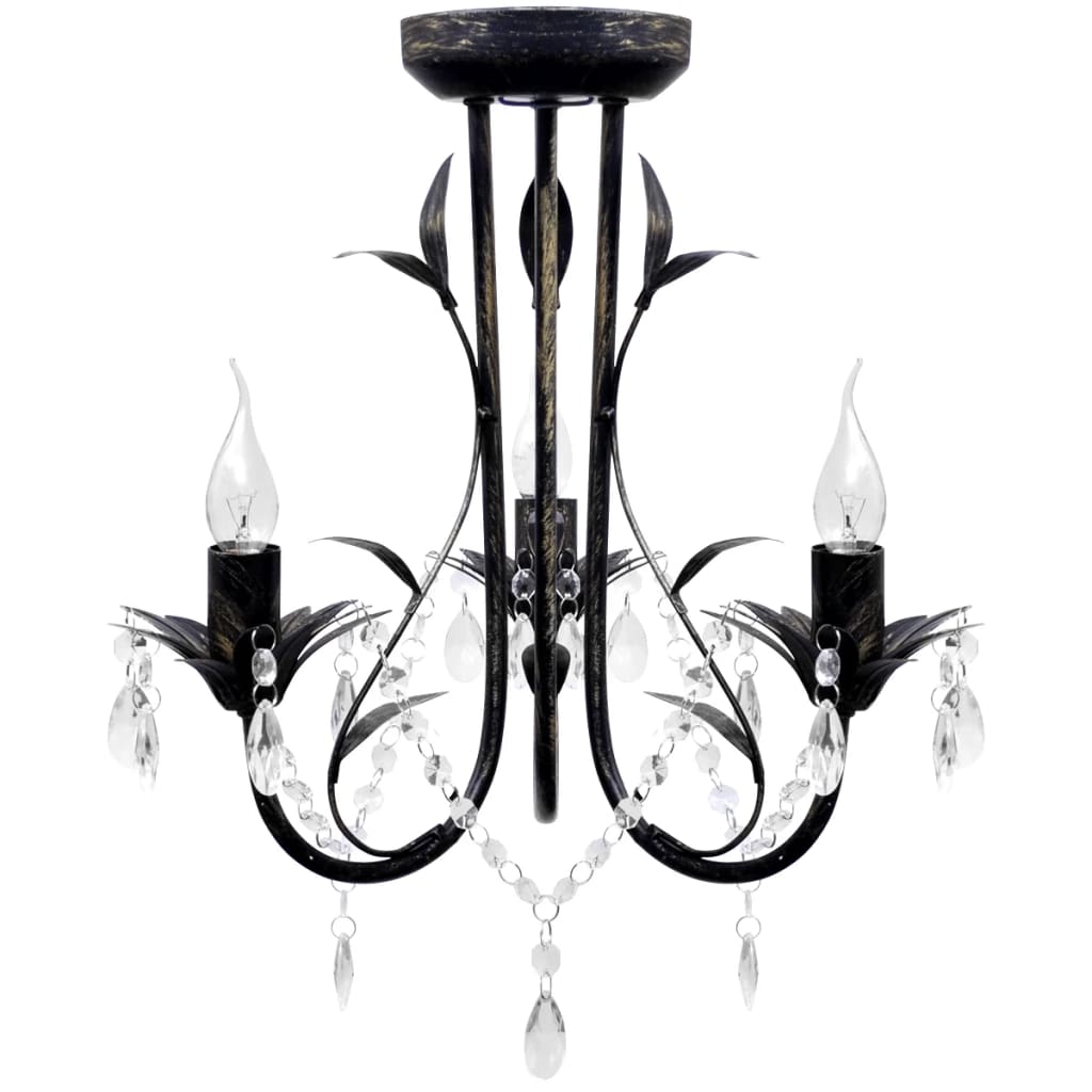 Art Nouveau Żyrandol z kryształkami, metal, czarny 3 x E14 żarówki