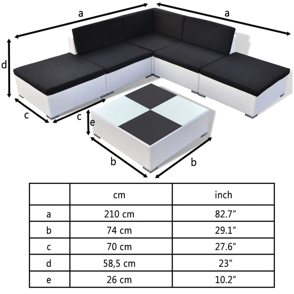 vidaXL 6-cz. zestaw wypoczynkowy do ogrodu, poduszki, rattan PE, biały