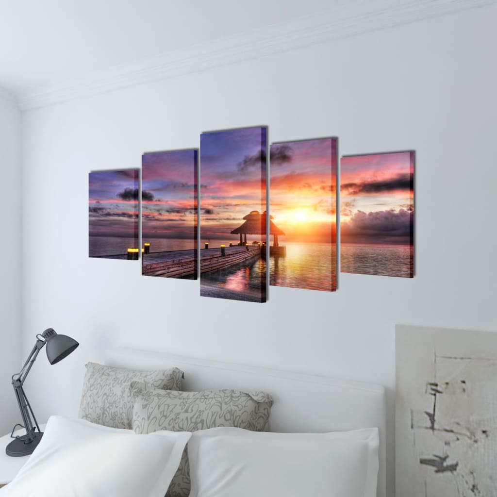 Zestaw obrazów Canvas 100 x 50 cm Plaża i Domek