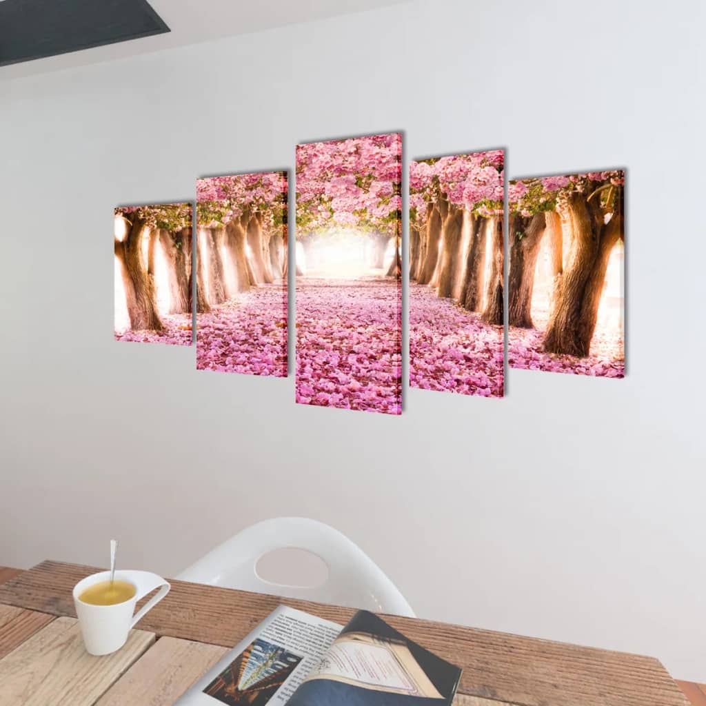 vidaXL Zestaw obrazów na płótnie, kwiat wiśni, 100 x 50 cm
