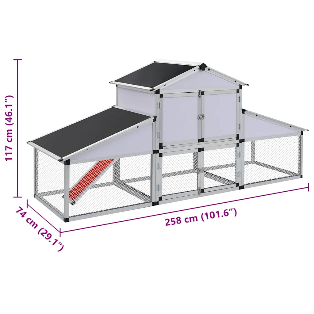 vidaXL Kurnik z gniazdem i wybiegiem, aluminium