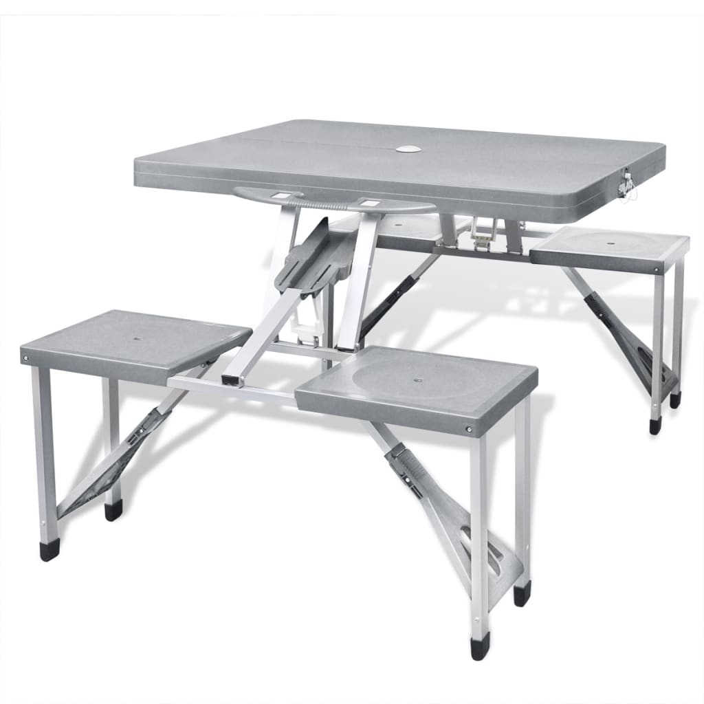 vidaXL Zestaw kempingowy, stół i 4 stołki, aluminium, jasnoszary