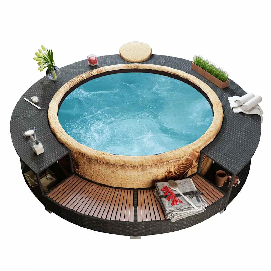 vidaXL Obudowa do basenu z hydromasażem/spa, czarny polirattan