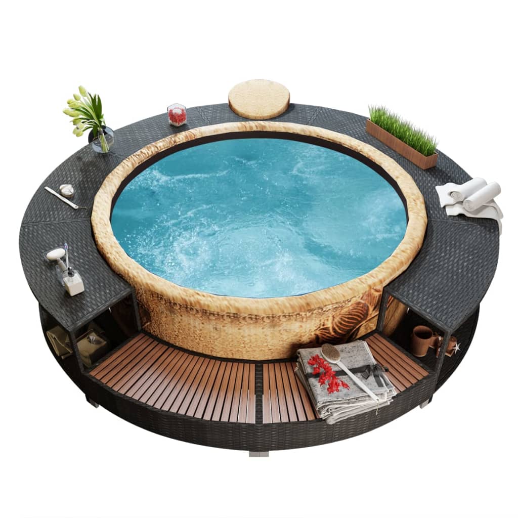 vidaXL Obudowa do basenu z hydromasażem/spa, czarny polirattan