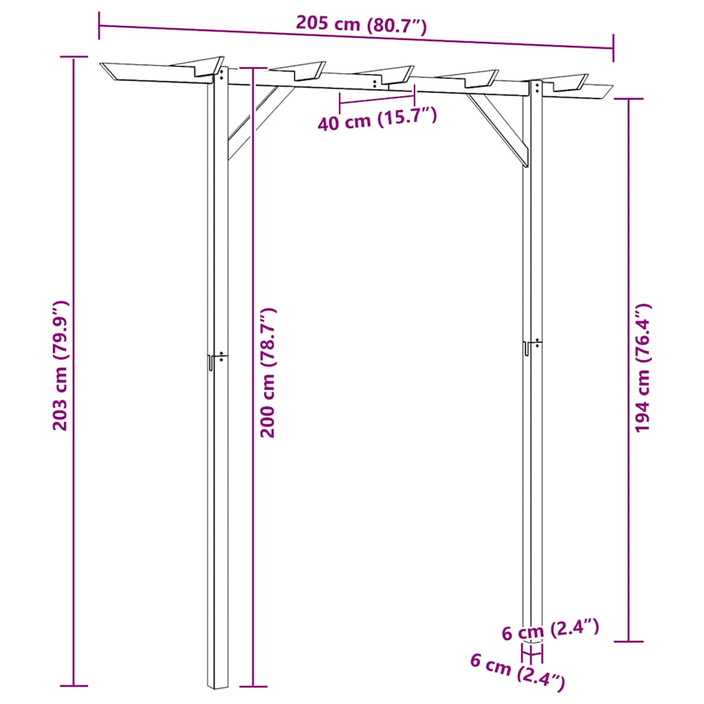 vidaXL Pergola ogrodowa, 205 x 40 x 203 cm, drewno