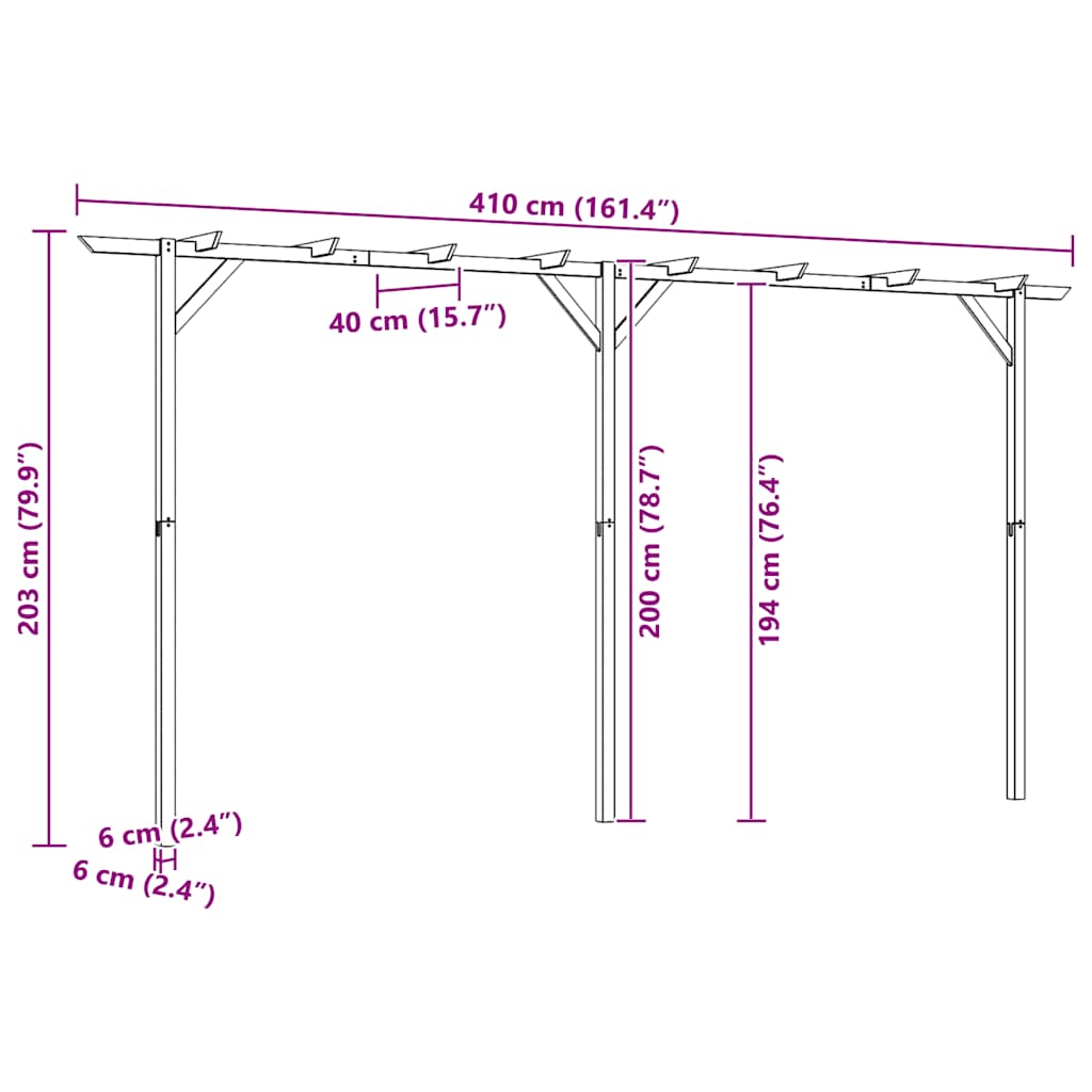 vidaXL Pergola ogrodowa, 410 x 40 x 203 cm, drewno