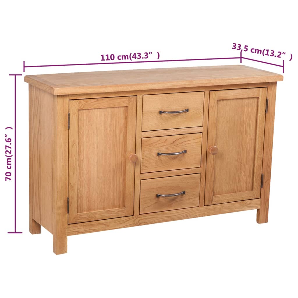 vidaXL Komoda z 3 szufladami, 110 x 33,5 x 70 cm, lite drewno dębowe