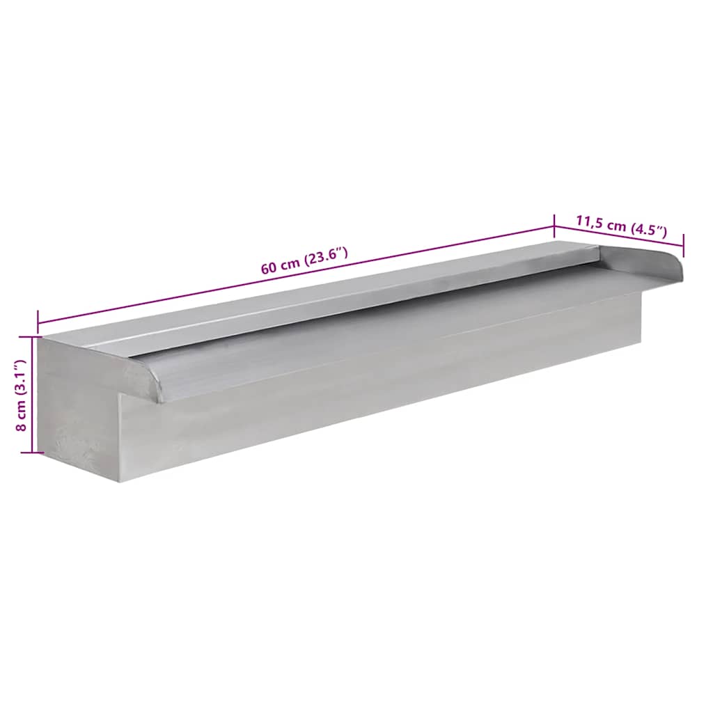 Fontanna / Wodospad do basenu Prostokątny ze stali nierdzewnej 60 cm