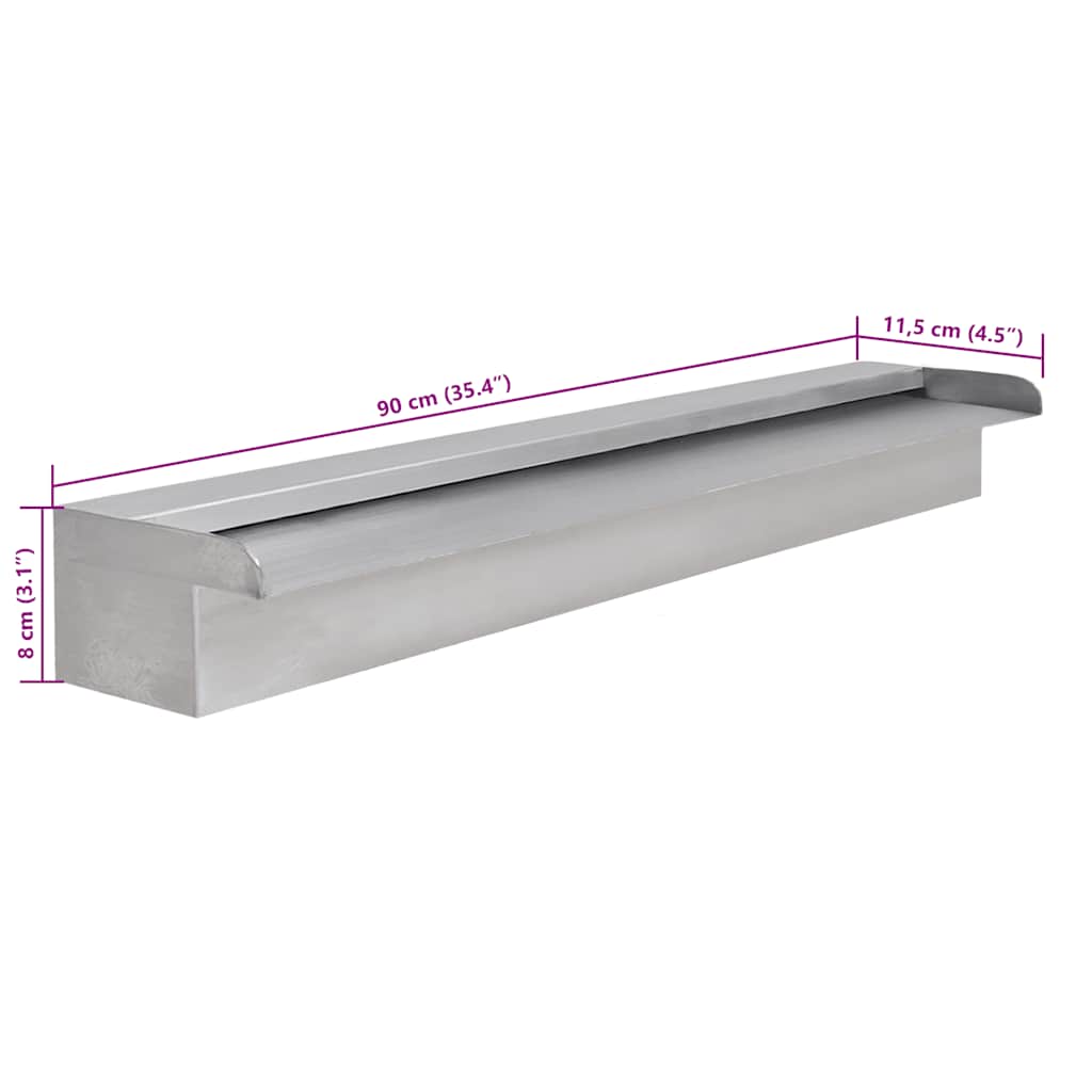 Fontanna / Wodospad do basenu Prostokątny ze stali nierdzewnej 90 cm