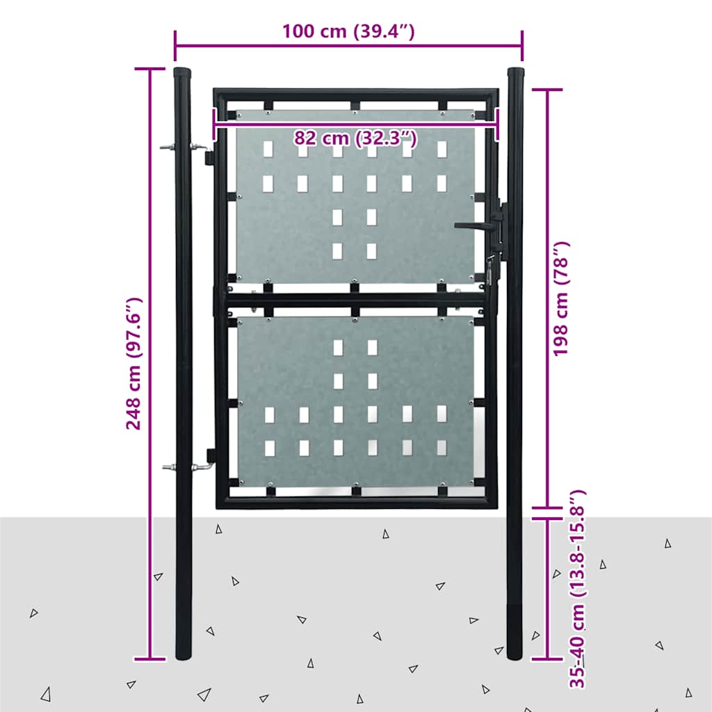 vidaXL Czarna brama ogrodzeniowa jednoskrzydłowa 100x200 cm