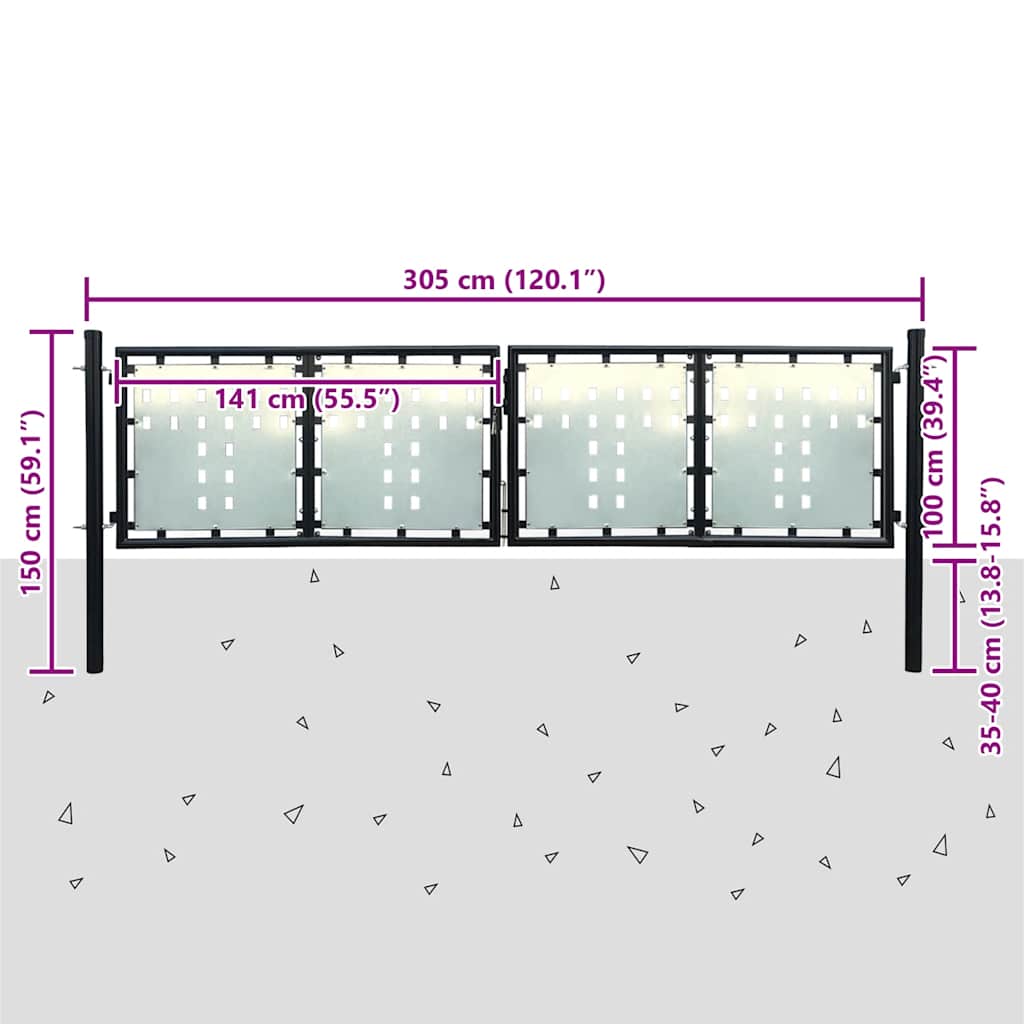 vidaXL Czarna brama ogrodzeniowa jednoskrzydłowa 300x100 cm