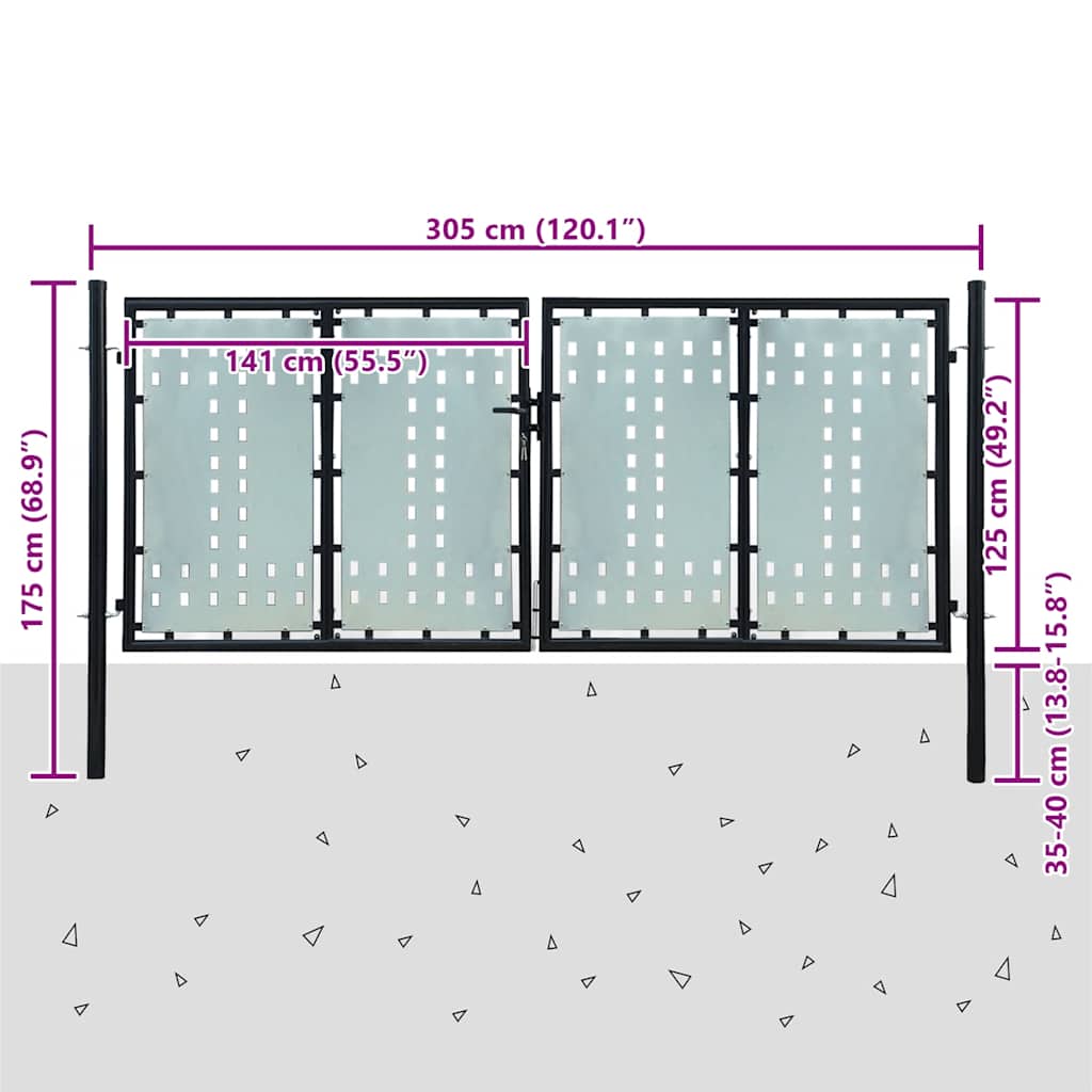 vidaXL Czarna brama ogrodzeniowa jednoskrzydłowa 300x125 cm