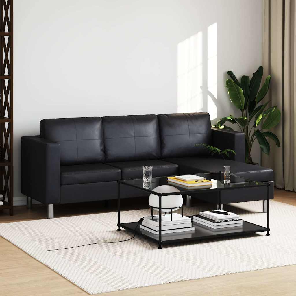 vidaXL Sofa 3-osobowa, skóra syntetyczna, czarna