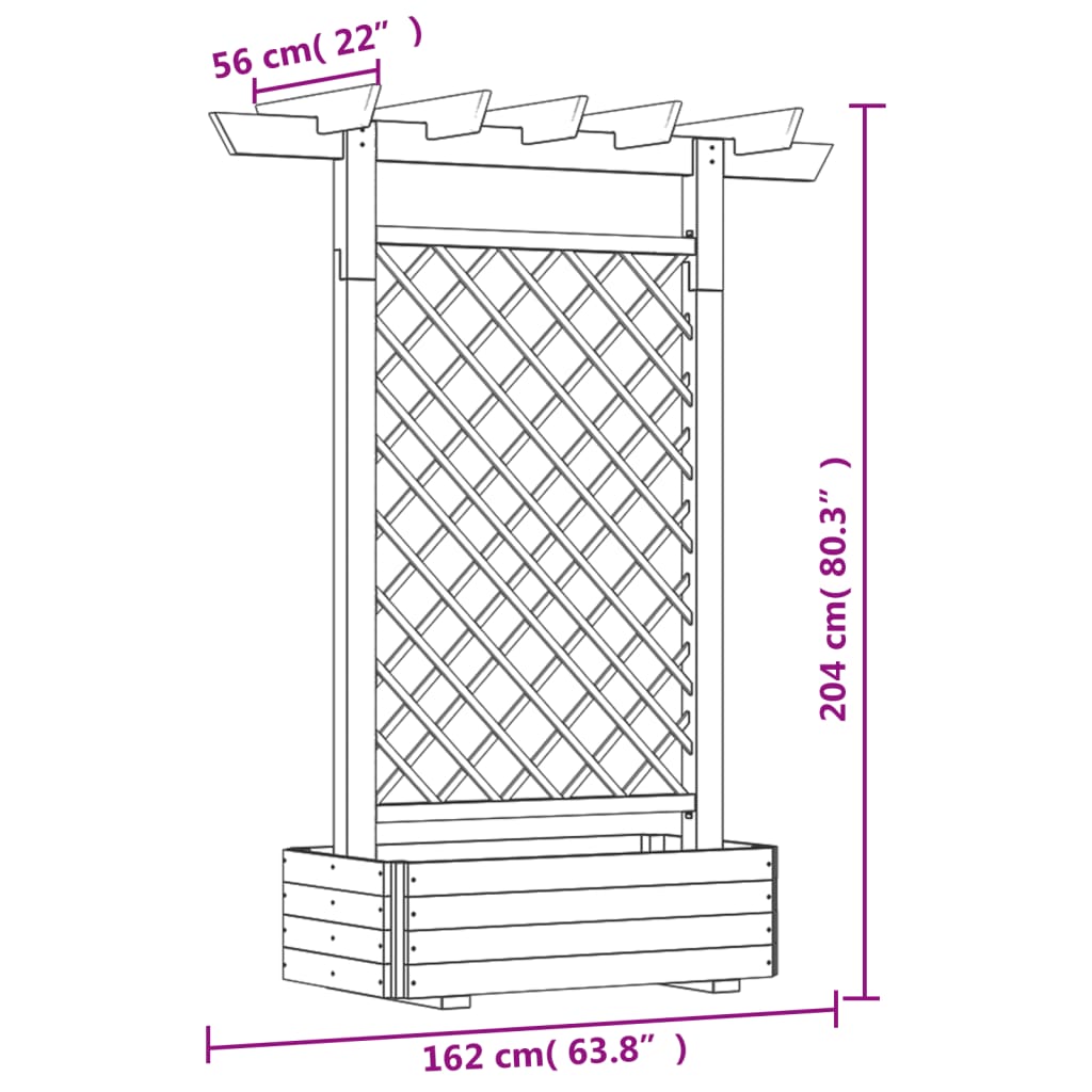 vidaXL Pergola z donicą, 162 x 56 x 204 cm, drewno