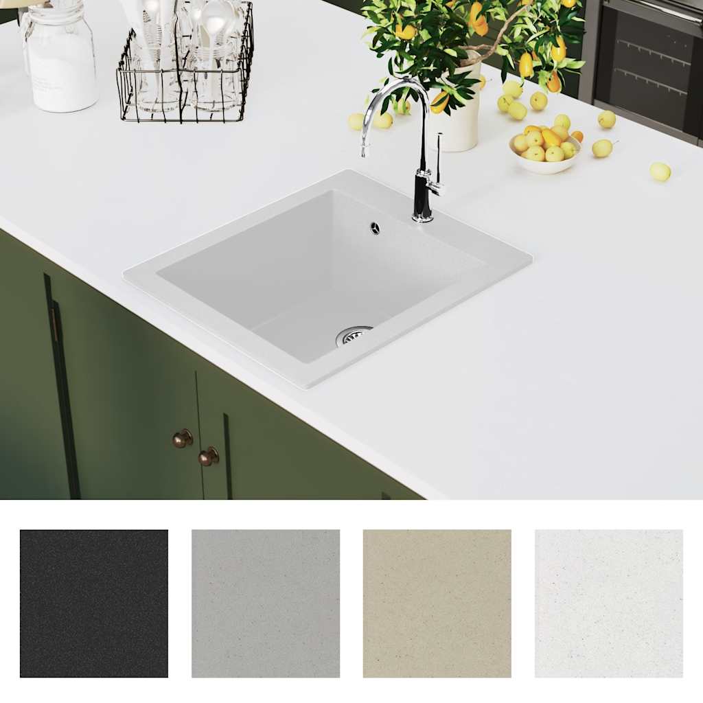 vidaXL Granitowy zlewozmywak jednokomorowy, nasadowy, biały