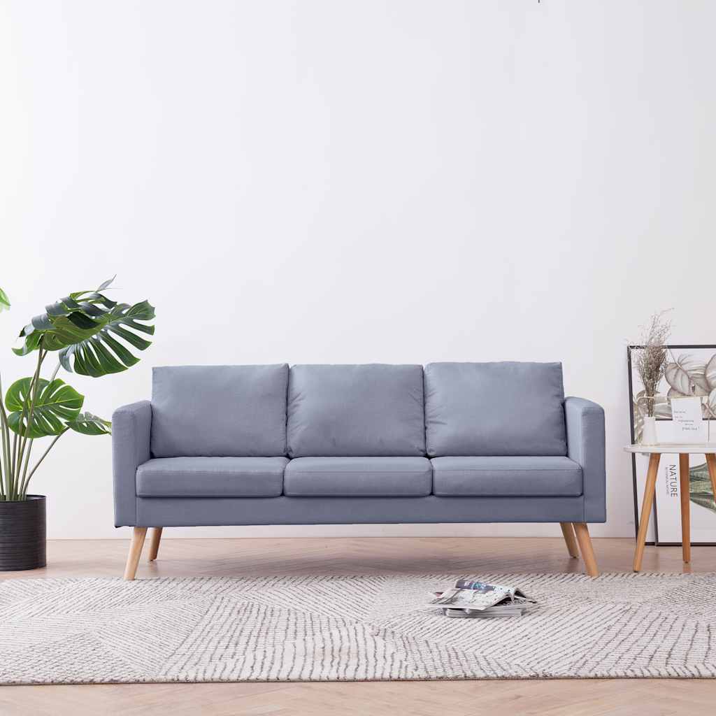 vidaXL Sofa 3-osobowa, materiałowa, jasnoszara