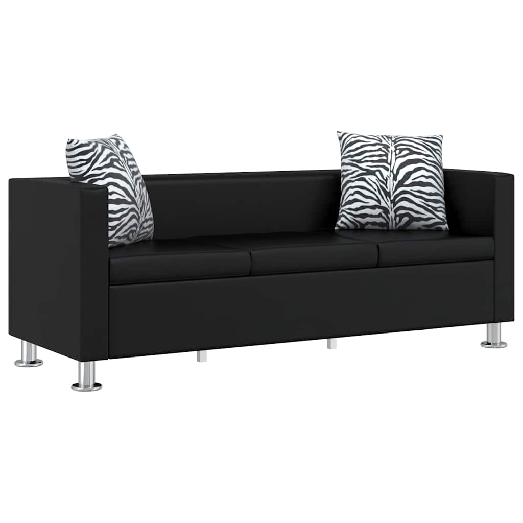 vidaXL Sofa 3-osobowa ze skóry syntetycznej, czarna