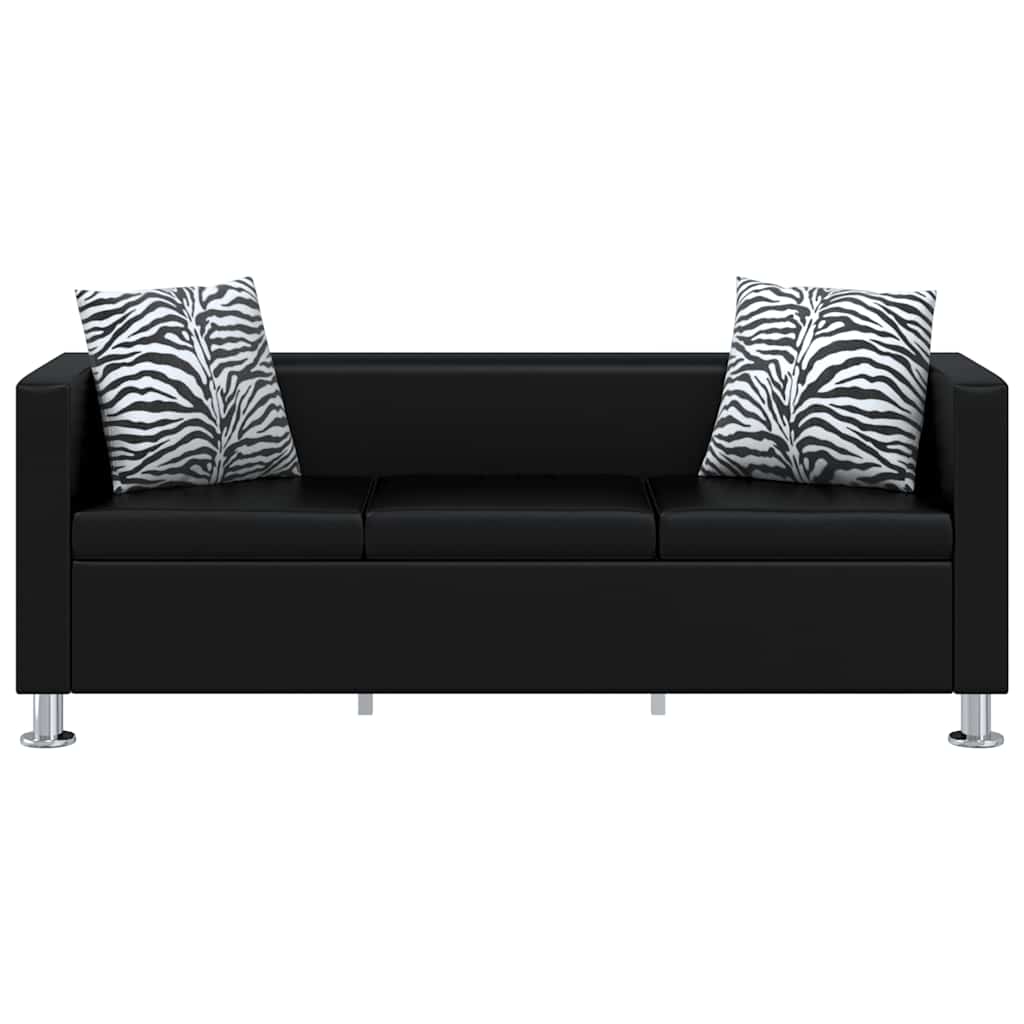 vidaXL Sofa 3-osobowa ze skóry syntetycznej, czarna