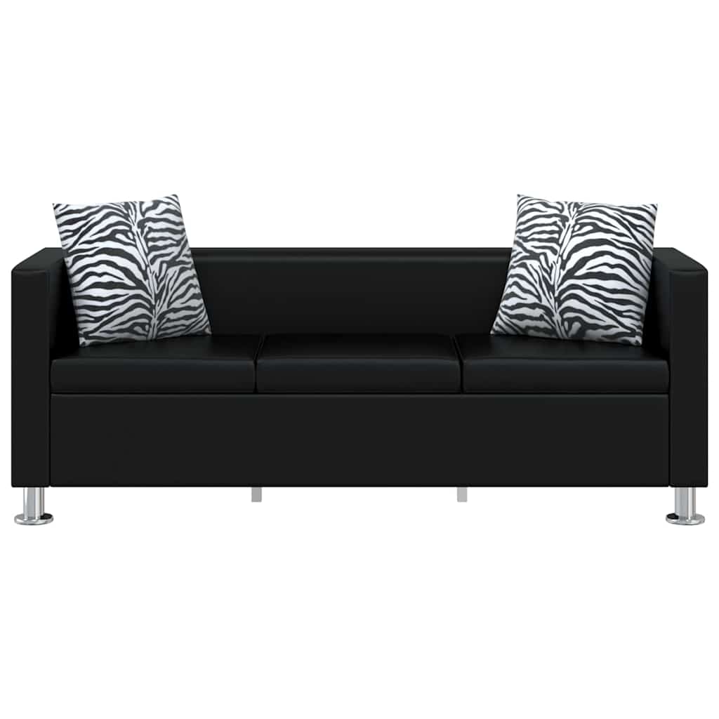 vidaXL Sofa 3-osobowa ze skóry syntetycznej, czarna