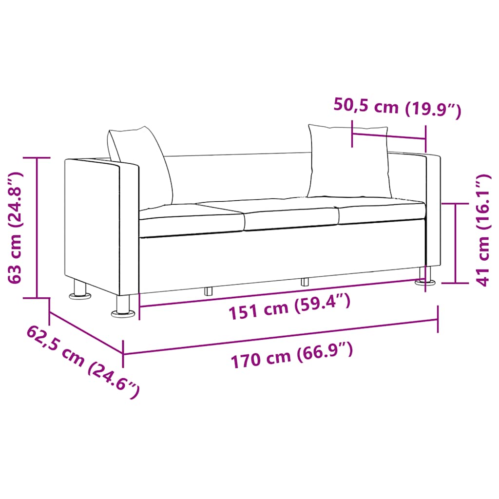 vidaXL Sofa 3-osobowa ze skóry syntetycznej, czarna