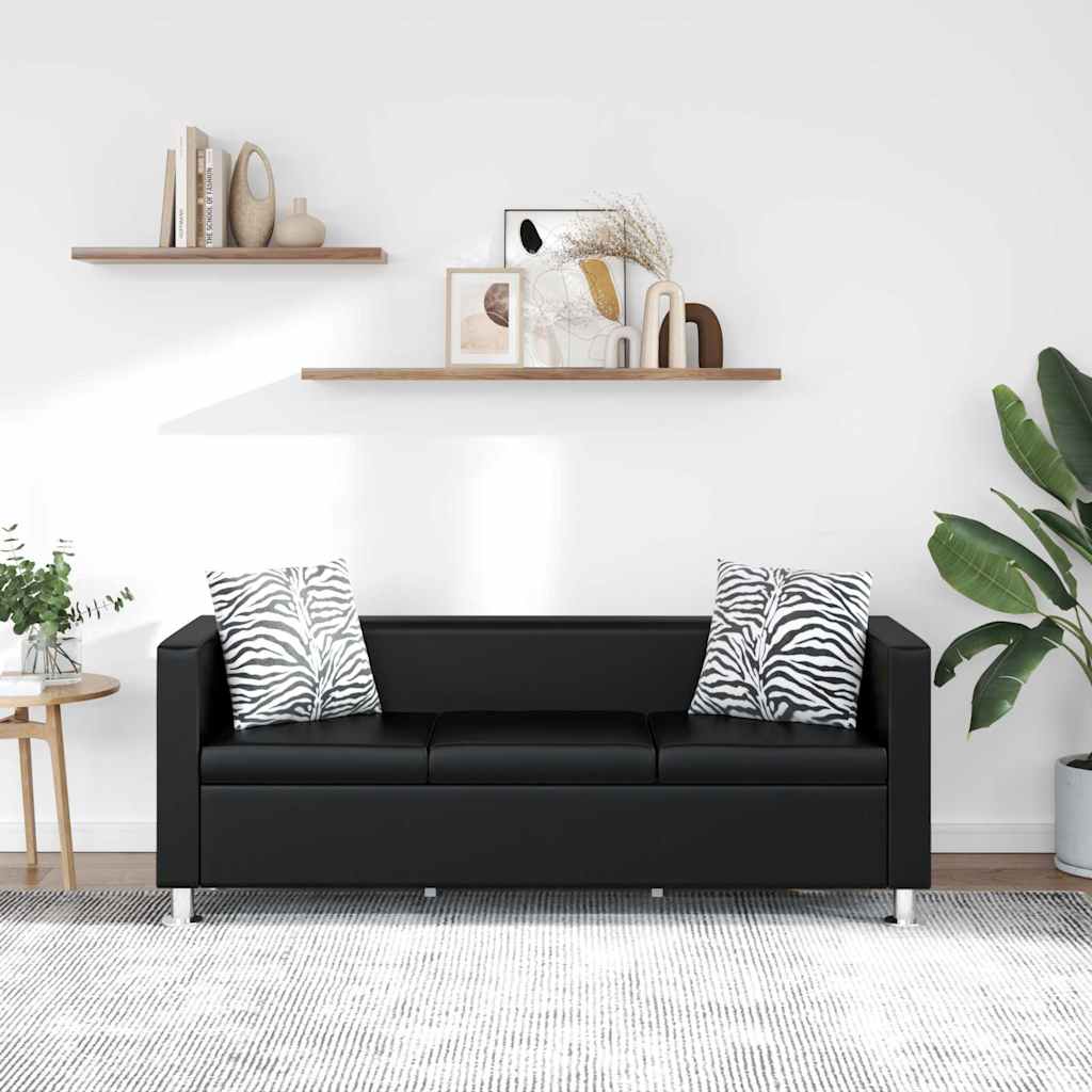 vidaXL Sofa 3-osobowa ze skóry syntetycznej, czarna