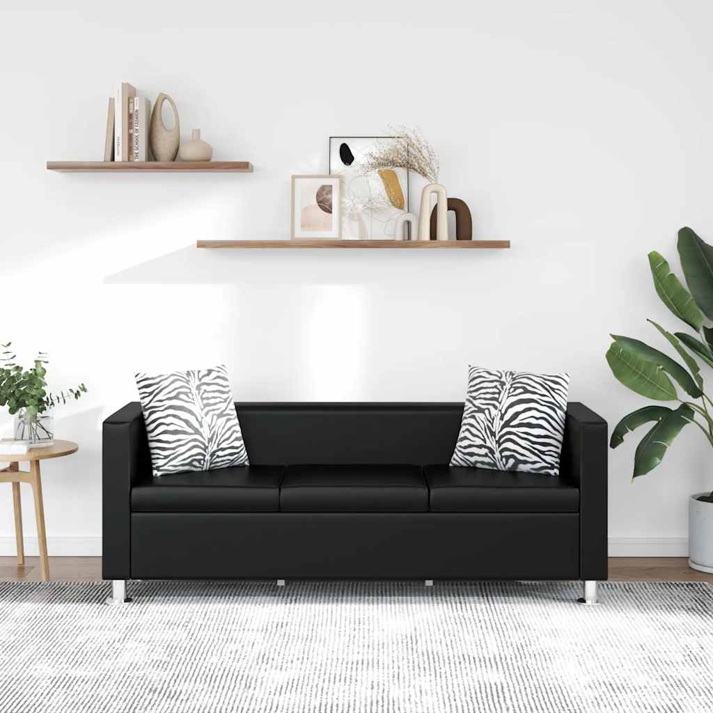 vidaXL Sofa 3-osobowa ze skóry syntetycznej, czarna