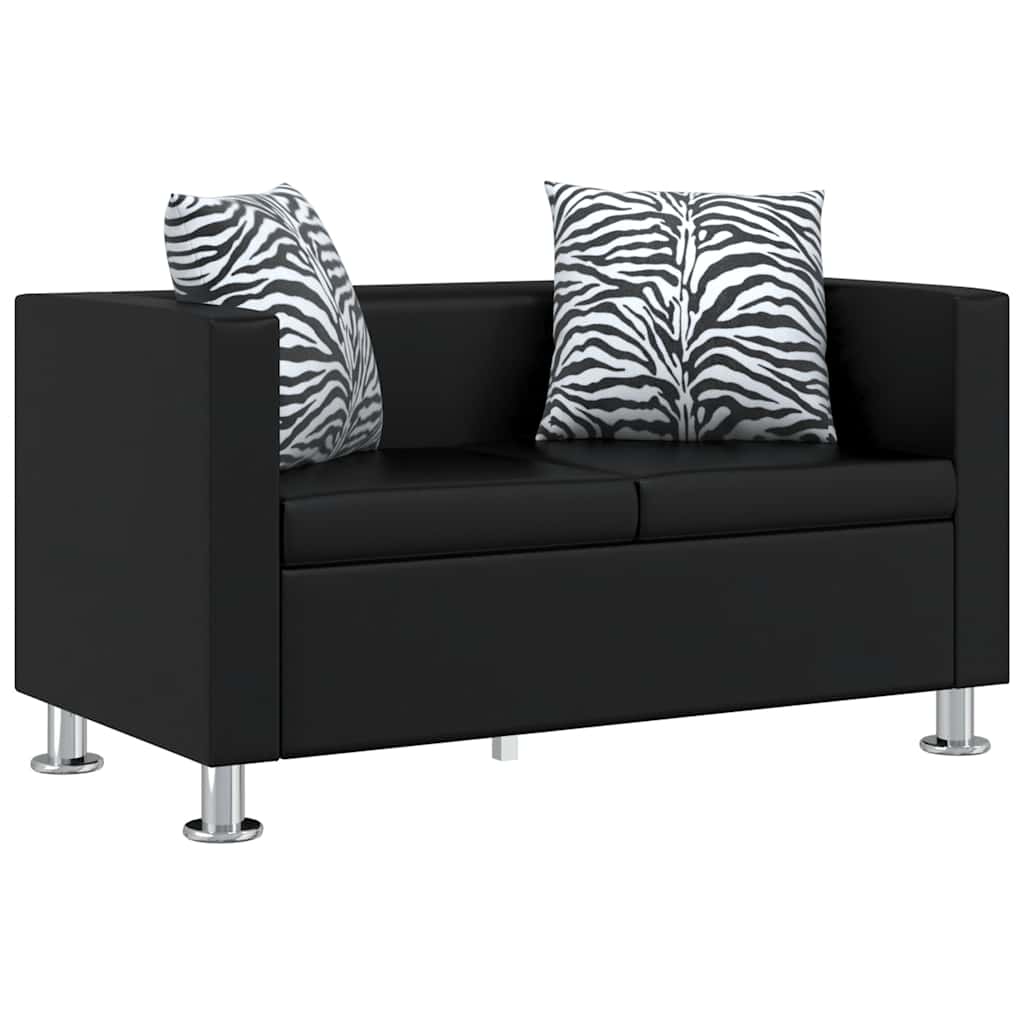 vidaXL Sofa 2-osobowa ze skóry syntetycznej, czarna