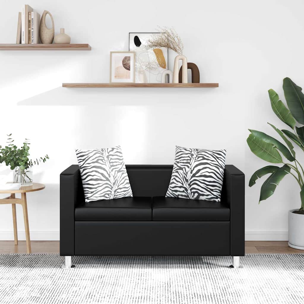 vidaXL Sofa 2-osobowa ze skóry syntetycznej, czarna